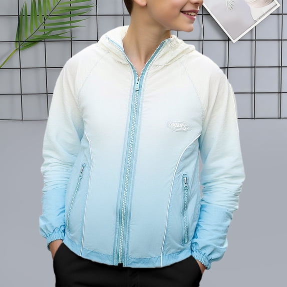Boys Lightweight Windbreaker Jacket with UPF Sun Protection, Water-Resistant Hooded Packable Blue,Size 5-6 T