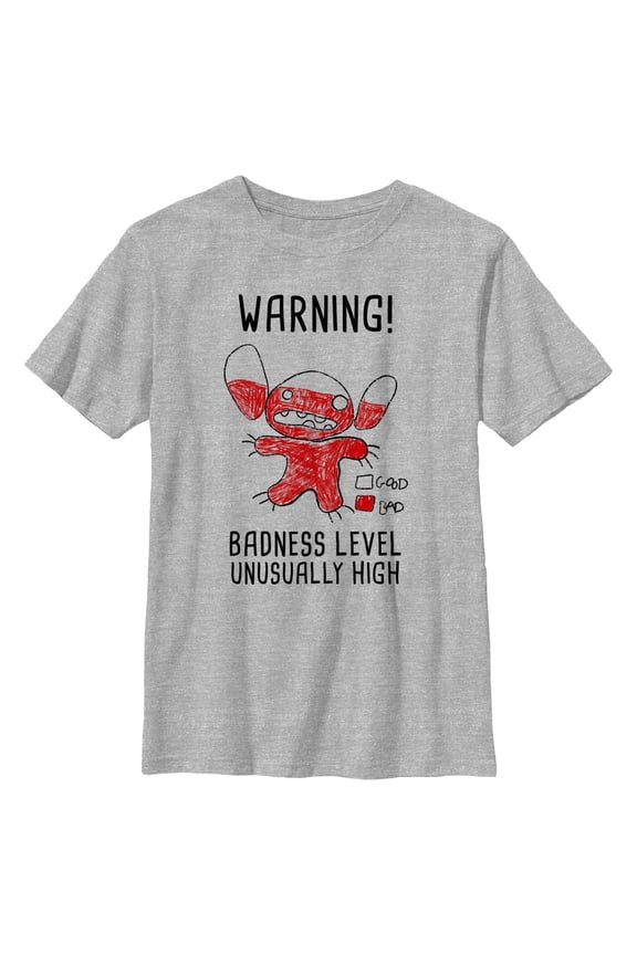 Boys Lilo & Stitch Badness Level Warning Sketch T Shirt