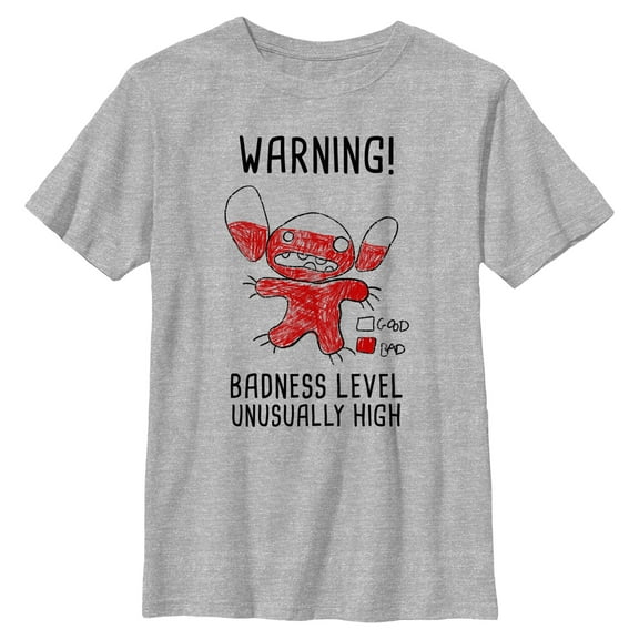 Boys Lilo & Stitch Badness Level Warning Sketch T Shirt