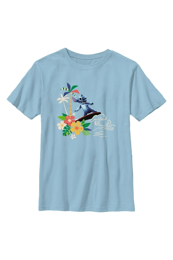 Boys Lilo & Stitch Surfing And Flowers T Shirt