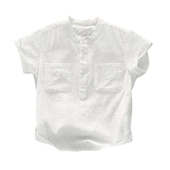 Boys Linen Button Down Shirt Short Sleeve Summer T Shirt Tops