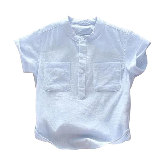 Boys Linen Button Down Shirt Short Sleeve Summer T Shirt Tops