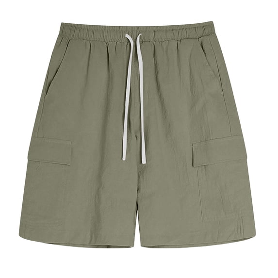 Boys Linen Cargo Shorts Casual Pull On Elastic Waist Summer Beach Shorts For Teen