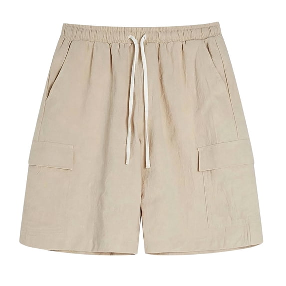 Boys Linen Cargo Shorts Casual Pull On Elastic Waist Summer Beach Shorts For Teen