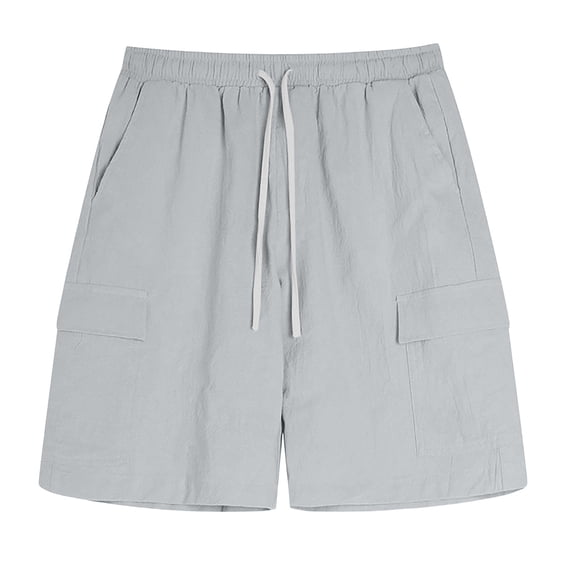 Boys Linen Cargo Shorts Casual Pull On Elastic Waist Summer Beach Shorts For Teen