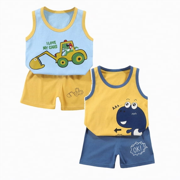 Clothes for Boys 4-6 Boys Summer Shorts Set Sleeveless Truck Tank Top Quick-Dry Shorts Toddler Outfit 6M-4T