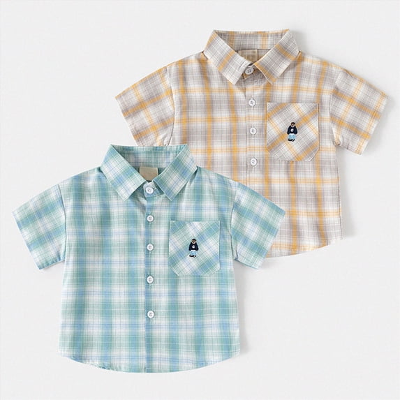 Boys Linen Shirt Collar Short Sleeve Button Down Shirts Textured Summer Beach Tops 6-12 Months 12-24 Months 2t 3t 4t 5t 6t 7t 8t 9t Children 2-3 Years