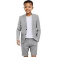 thumbnail image 1 of Boys Linen Short Suit Slim Fit 2 Pieces Summer Beach Wedding Suits Kids Lightweight Linen Jacket Shorts Set, 1 of 6
