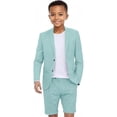 thumbnail image 1 of Boys Linen Short Suit Slim Fit 2 Pieces Summer Beach Wedding Suits Kids Lightweight Linen Jacket Shorts Set, 1 of 6
