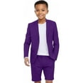 thumbnail image 1 of Boys Linen Short Suit Slim Fit 2 Pieces Summer Beach Wedding Suits Kids Lightweight Linen Jacket Shorts Set, 1 of 6