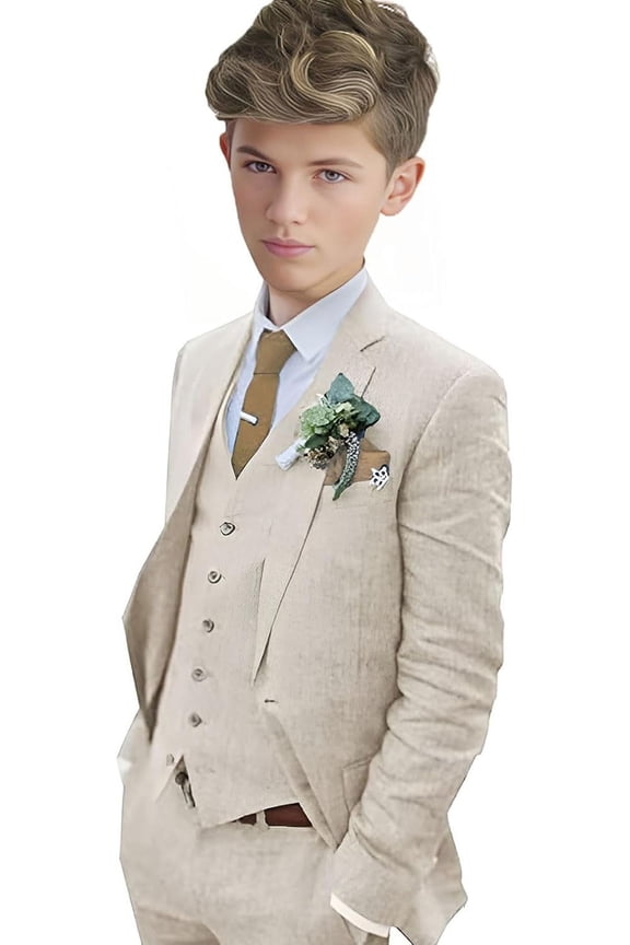 Boys Linen Suit Boys Tuxedo Slim Fit 3 Piece Summer Suit Kids Linen Suit Jacket Vest Pant