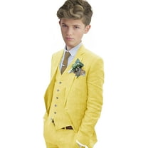 Boys Linen Suit Boys Tuxedo Slim Fit 3 Piece Summer Suit Kids Linen Suit Jacket Vest Pant