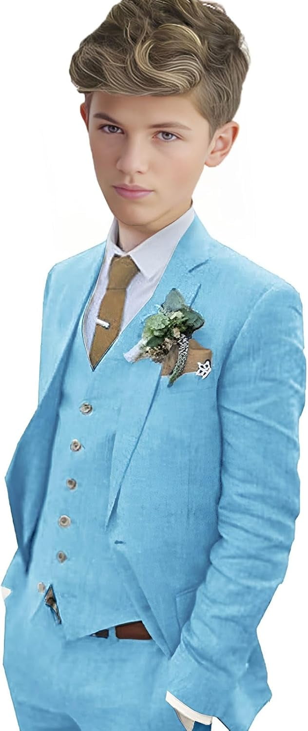 Boys' Summer Suit In Sky Blue – Cotton & Linen Blend For Kids & Teens