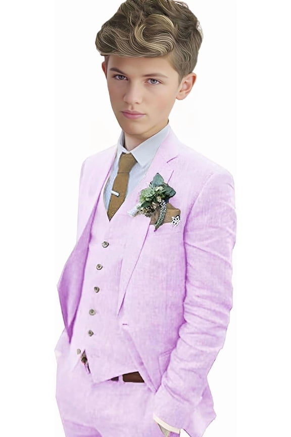 Boys Linen Suit Boys Tuxedo Slim Fit 3 Piece Summer Suit Kids Linen Suit Jacket Vest Pant