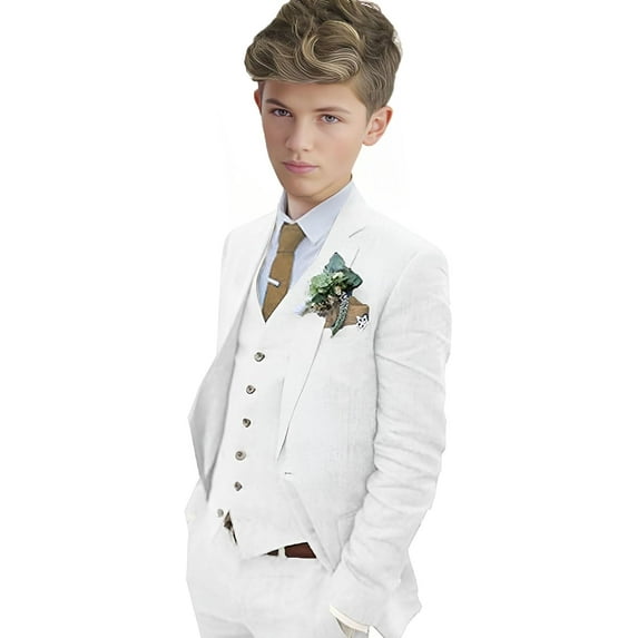 Boys Linen Suit Boys Tuxedo Slim Fit 3 Piece Summer Suit Kids Linen Suit Jacket Vest Pant