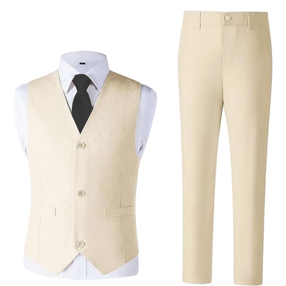 Boys Linen Suit Set 4-Piece for Wedding & Summer Adjustable Formal Wear with Shirt, Vest, Pants necktie