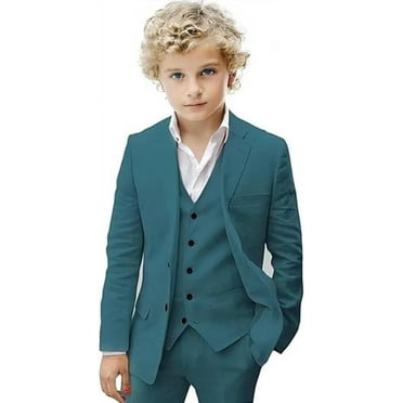 Boys Linen Suit Set Boys Summer Beach 3 Pieces Slim Fit Kids Tuxedo Suit Blazer Vest Pants Suit
