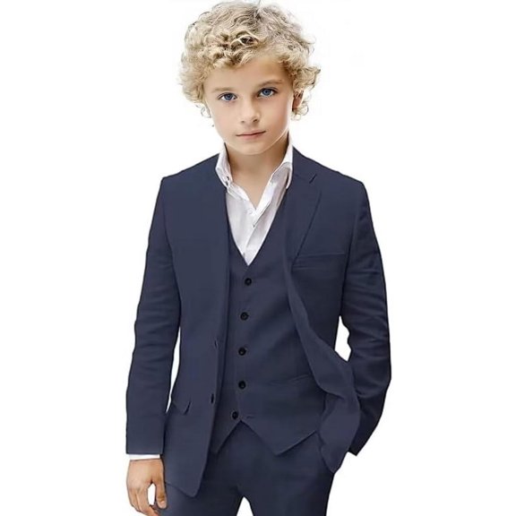 Boys Linen Suit Set Boys Summer Beach 3 Pieces Slim Fit Kids Tuxedo Suit Blazer Vest Pants Suit