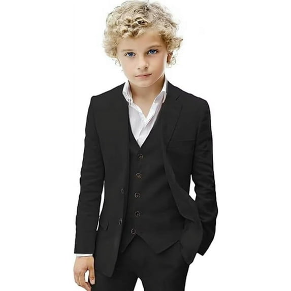 Boys Linen Suit Set Boys Summer Beach 3 Pieces Slim Fit Kids Tuxedo Suit Blazer Vest Pants Suit