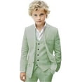 thumbnail image 1 of Boys Linen Suit Set Boys Summer Beach 3 Pieces Slim Fit Kids Tuxedo Suit Blazer Vest Pants Suit, 1 of 8