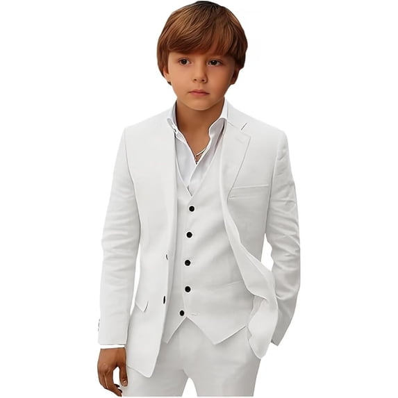 Boys Linen Suit Slim Fit 3 Piece Summer Beach Linen Suit for Boys Formal Wedding Outfit Jacket Vest and Pants