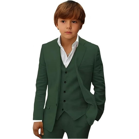 Boys Linen Suit Slim Fit 3 Piece Summer Beach Linen Suit for Boys Formal Wedding Outfit Jacket Vest and Pants