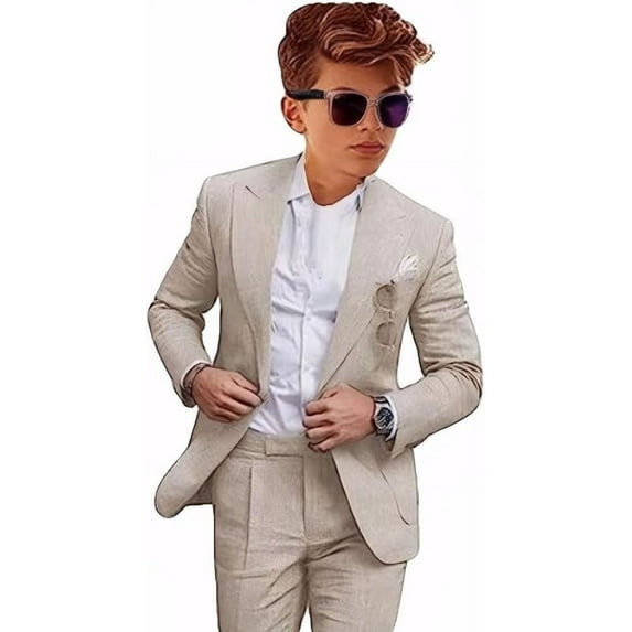 Boys Linen Suit for Wedding 2 PC Kids Linen Suit for Summer Boys Formal Suit Ring Bearer Outfit