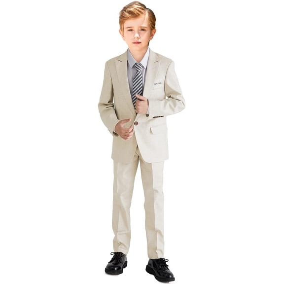 Boys Linen Suits Set, Boys Slim Fit Suit for Leisure or Party Holiday