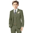 thumbnail image 1 of Boys Linen Suits for Kids Summer Slim Fit 3 Piece Beach Wedding Outfit Light Weight Tuxedo Linen Suit Set, 1 of 5