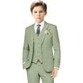 thumbnail image 1 of Boys Linen Suits for Kids Summer Slim Fit 3 Piece Beach Wedding Outfit Light Weight Tuxedo Linen Suit Set, 1 of 23