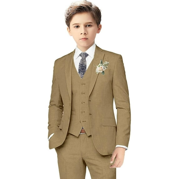 Boys Linen Suits for Kids Summer Slim Fit 3 Piece Beach Wedding Outfit Light Weight Tuxedo Linen Suit Set