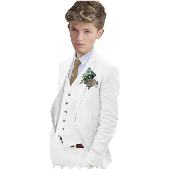 Boys Linen Suits slim fit kids suits 3 Pieces Jacket Vest Pant Beach Kids formal wedding tuxedos for boy