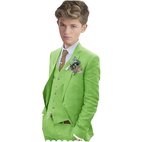 Boys Linen Suits slim fit kids suits 3 Pieces Jacket Vest Pant Beach Kids formal wedding tuxedos for boy