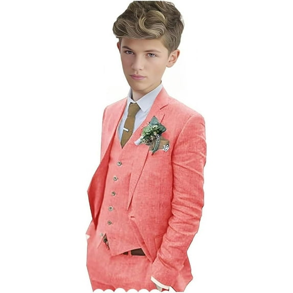 Boys Linen Suits slim fit kids suits 3 Pieces Jacket Vest Pant Beach Kids formal wedding tuxedos for boy