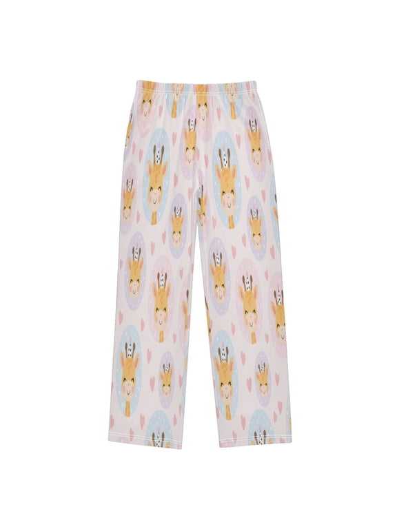 Boys Long Pajama Pants Soft Sleepwear Kids Lounge PJ Bottoms with Side Pockets for Home Cute Giraffe Pattern Large