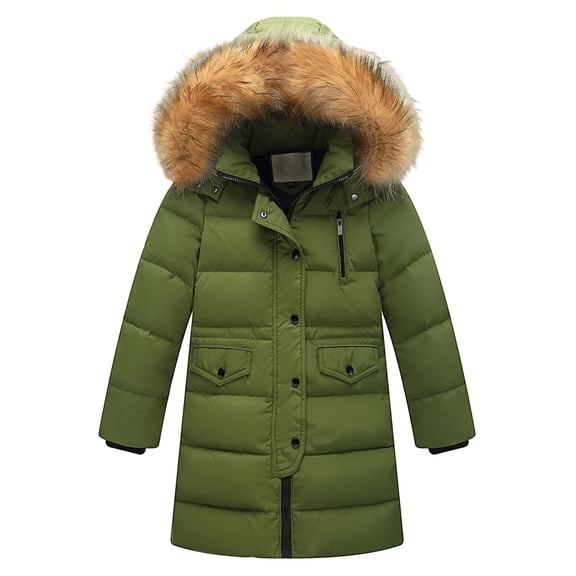 Boys Long Puffer Coat Winter Warm Windproof Insulated Down Jacket Kids Hooded Waterproof Coats Outerwear With Pocket