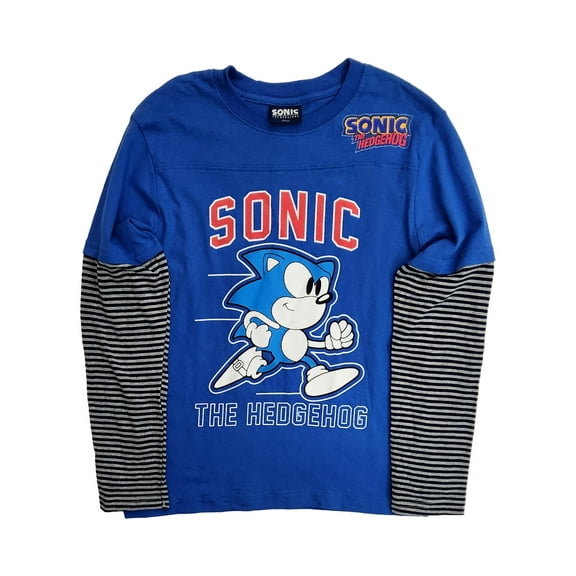 Boys Long Sleeve Black & Blue Stripe Sonic the Hedgehog Tee Shirt