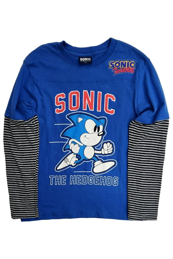 Boys Long Sleeve Black & Blue Stripe Sonic the Hedgehog Tee Shirt