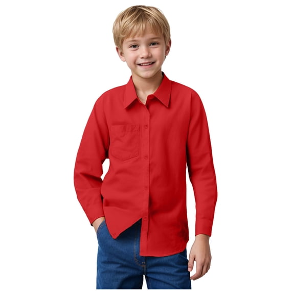 Boys' Long Sleeve Button-Down Dress Shirt with Chest Pocket 5-14 Year