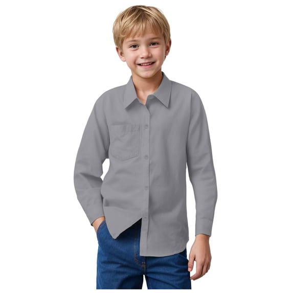 Boys' Long Sleeve Button-Down Dress Shirt with Chest Pocket 5-14 Year