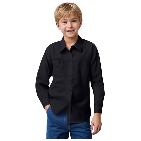Boys' Long Sleeve Button-Down Dress Shirt with Chest Pocket 5-14 Year