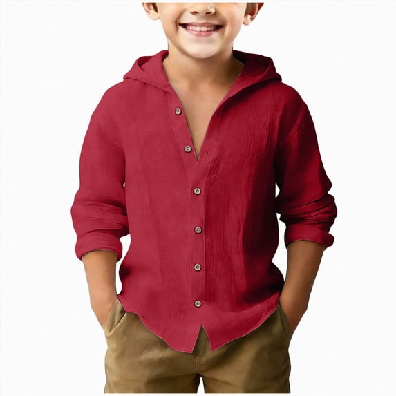 Boys' Long Sleeve Button Down Toddler Dress Shirt Uniform Shirt With Chest Pocket 6-12 Months 12-24 Months 2t 3t 4t 5t 6t 7t 8t 9t Children Red 6-7 Years