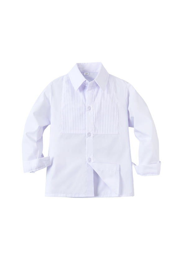 Boys Long Sleeve Button-Up Dress Shirt,Gentleman's School Uniform Shirt White, Sizes 4-16