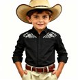 thumbnail image 1 of Boys Long Sleeve Casual Shirt, Chest Print Button Down Collared Top for School 4-13岁, 1 of 4