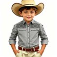 thumbnail image 1 of Boys Long Sleeve Casual Shirt, Chest Print Button Down Collared Top for School 4-13岁, 1 of 4