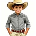 thumbnail image 1 of Boys Long Sleeve Casual Shirt, Chest Print Button Down Collared Top for School 4-13岁, 1 of 4