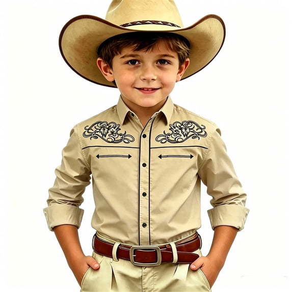 Boys Long Sleeve Casual Shirt, Chest Print Button Down Collared Top for School 4-13岁