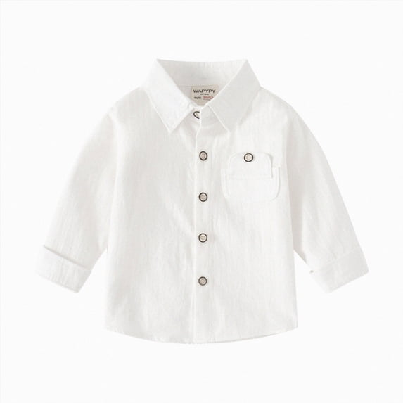 Boys' Long Sleeve Chambray Shirt Casual Cotton Woven Button Down Shirt With Pockets 6-12 Months 12-24 Months 2t 3t 4t 5t 6t 7t 8t 9t Children White 5-6 Years
