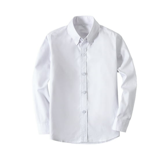 Boys Long Sleeve Collared Button Down Uniform Casual Dress Shirt, Solid Gentleman's School Uniform Shirt,Multiple colors to choose from,Size 4-14