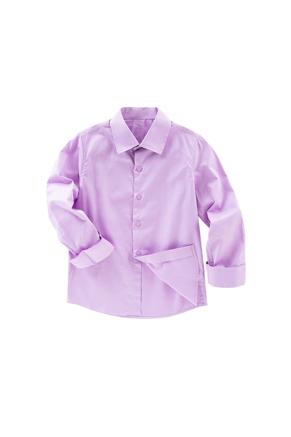 Boys Long Sleeve Collared Button Down Uniform Casual Dress Shirt, Solid Gentleman's School Uniform Shirt,Multiple colors to choose from,Size 4-14